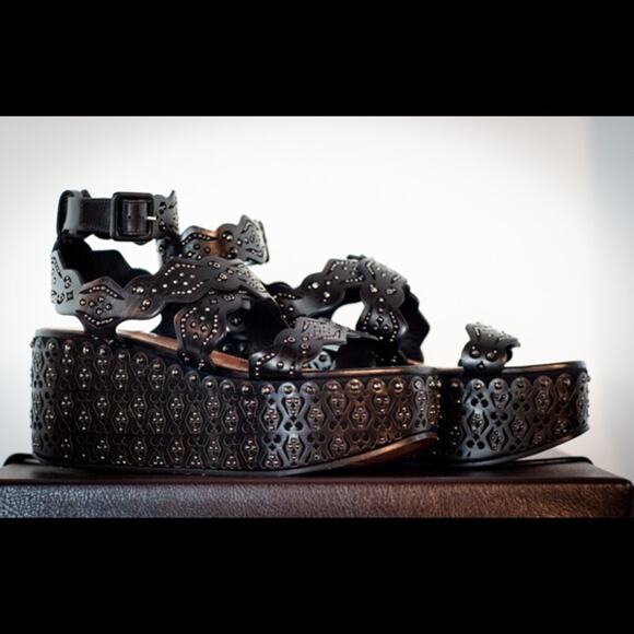 Alaia Laser-cut Platform Sandals Size 37 Black NWT - Picture 1 of 12